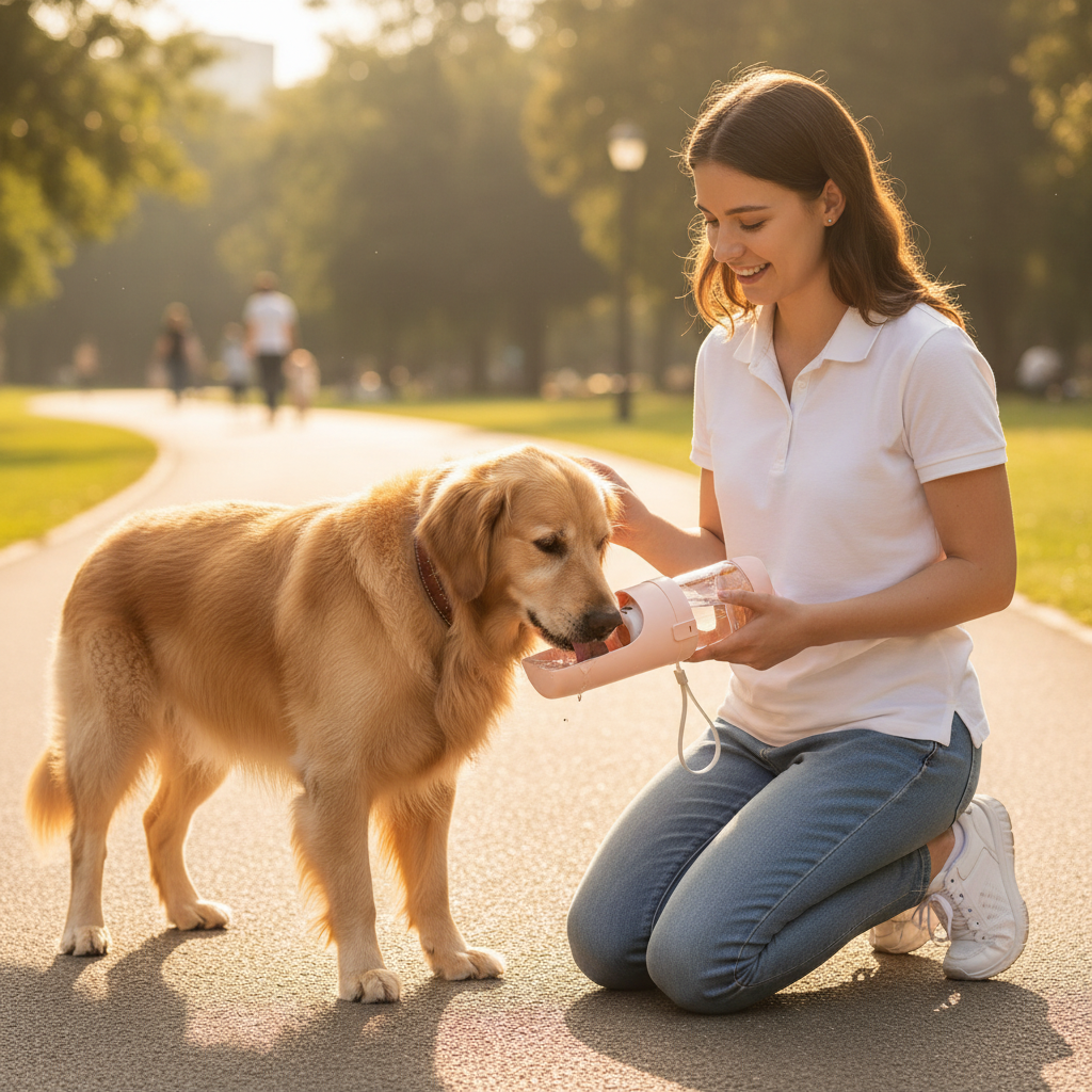 Pink pet travel bottle lifestyle